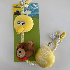 Sesame Street BIG BIRD & Bear Plush Pet DOG Toy With Squeaker & Rope NEW!